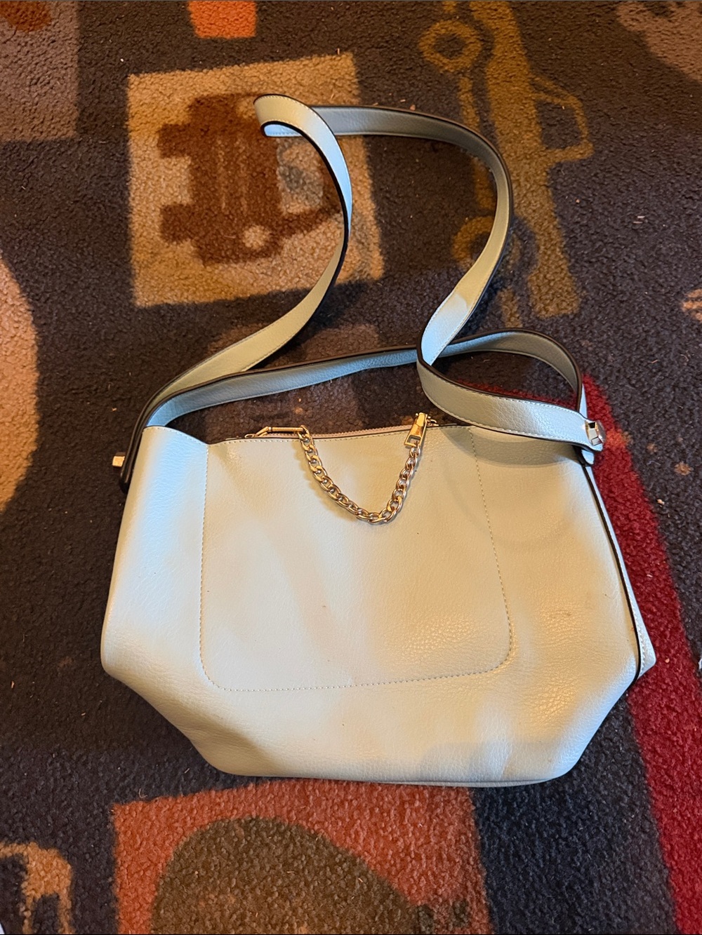 White Women's Leather Shoulder Bag with Gold Chain Accent